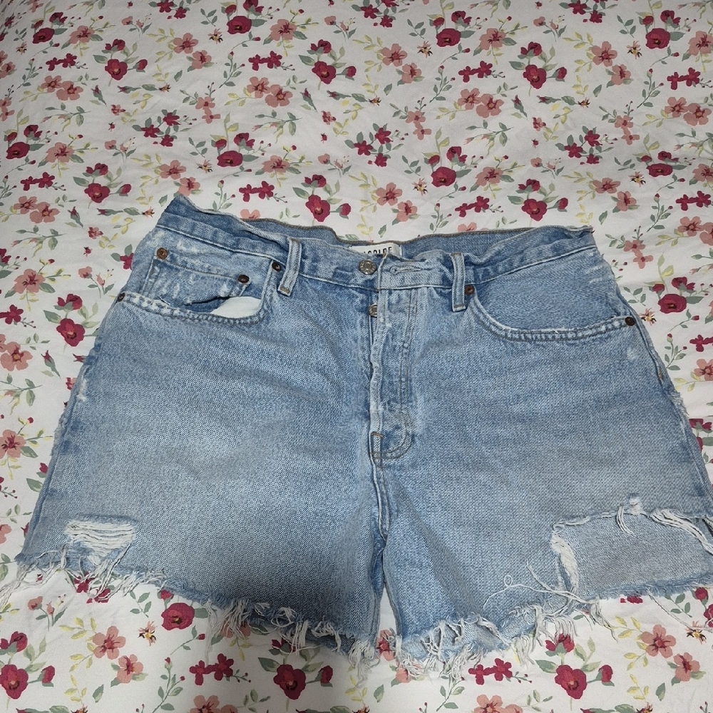 Agolde Light Blue Distressed Jean Shorts